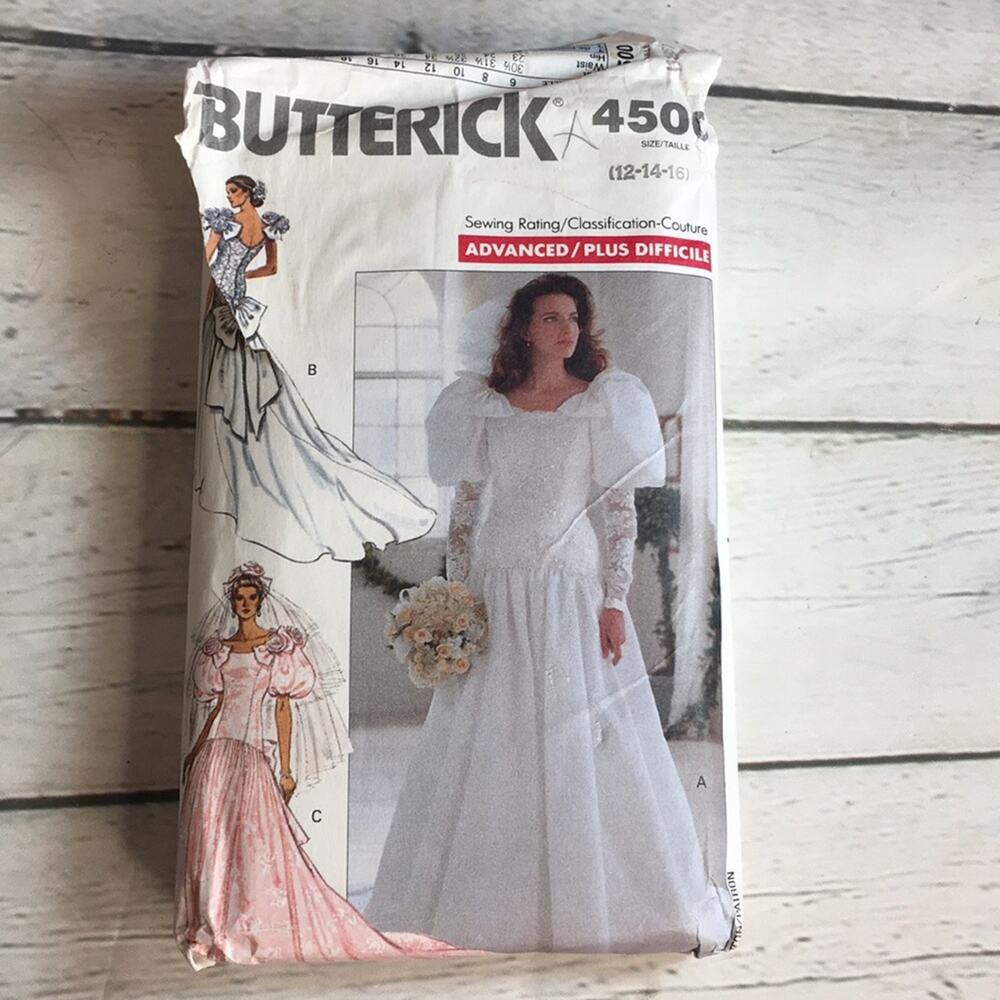 Vintage 1989 Butterick Sewing Pattern 4500 Wedding Dress‎ Size 12-14-16